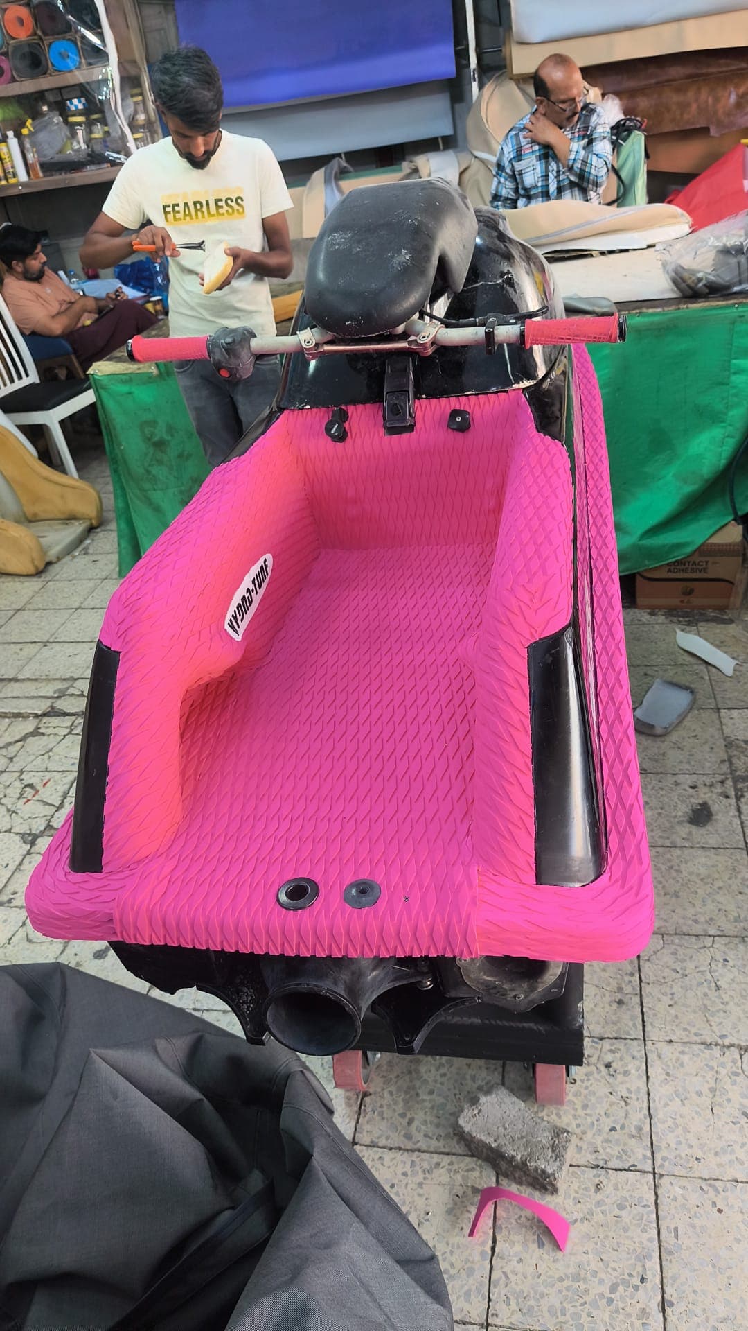 Custom textured floor mat fitted across a jet ski footwell by Shakeel Marine in Kuwait
