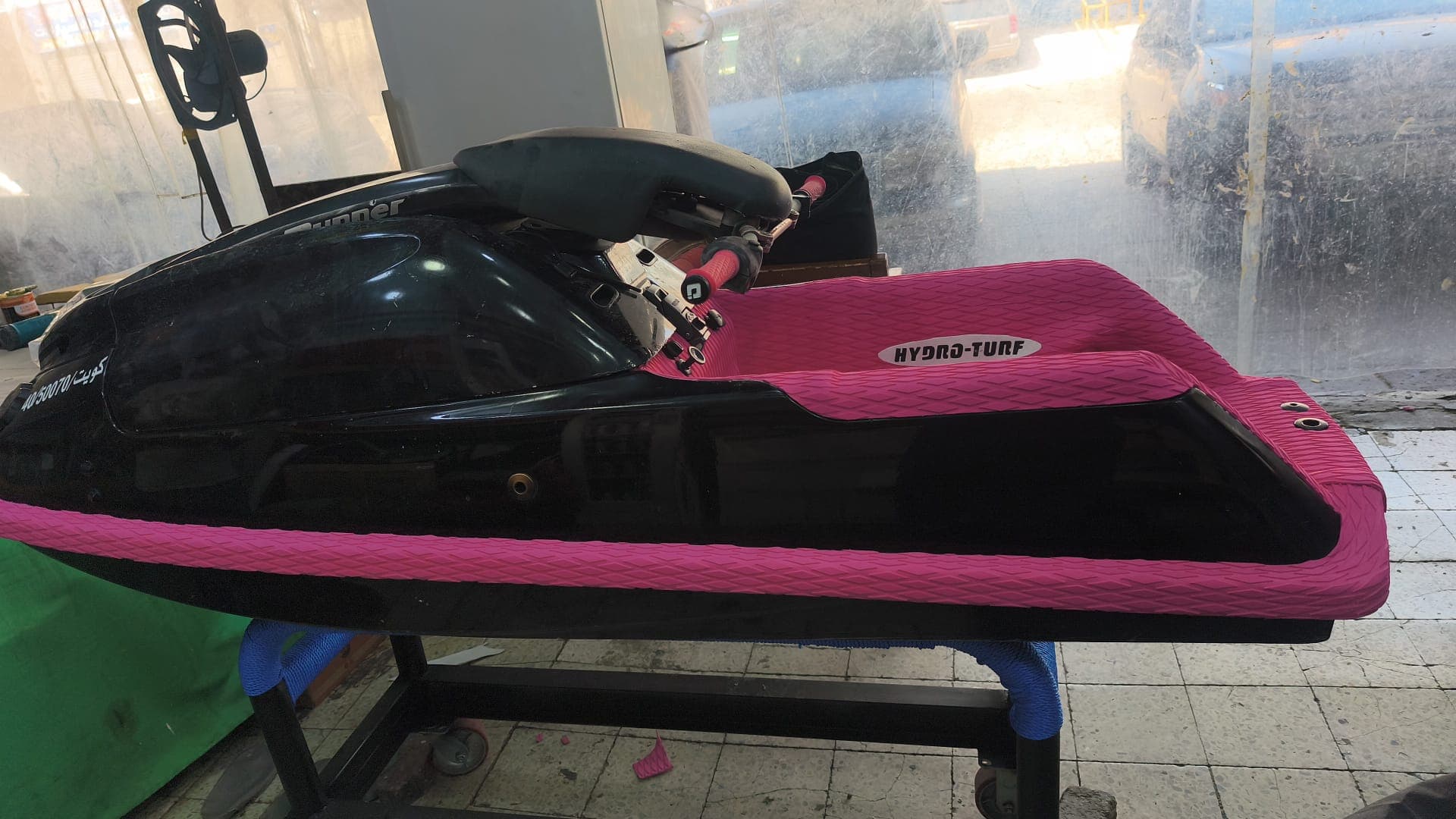 Completed jet ski floor mat kit shown from the front by Shakeel Marine in Kuwait