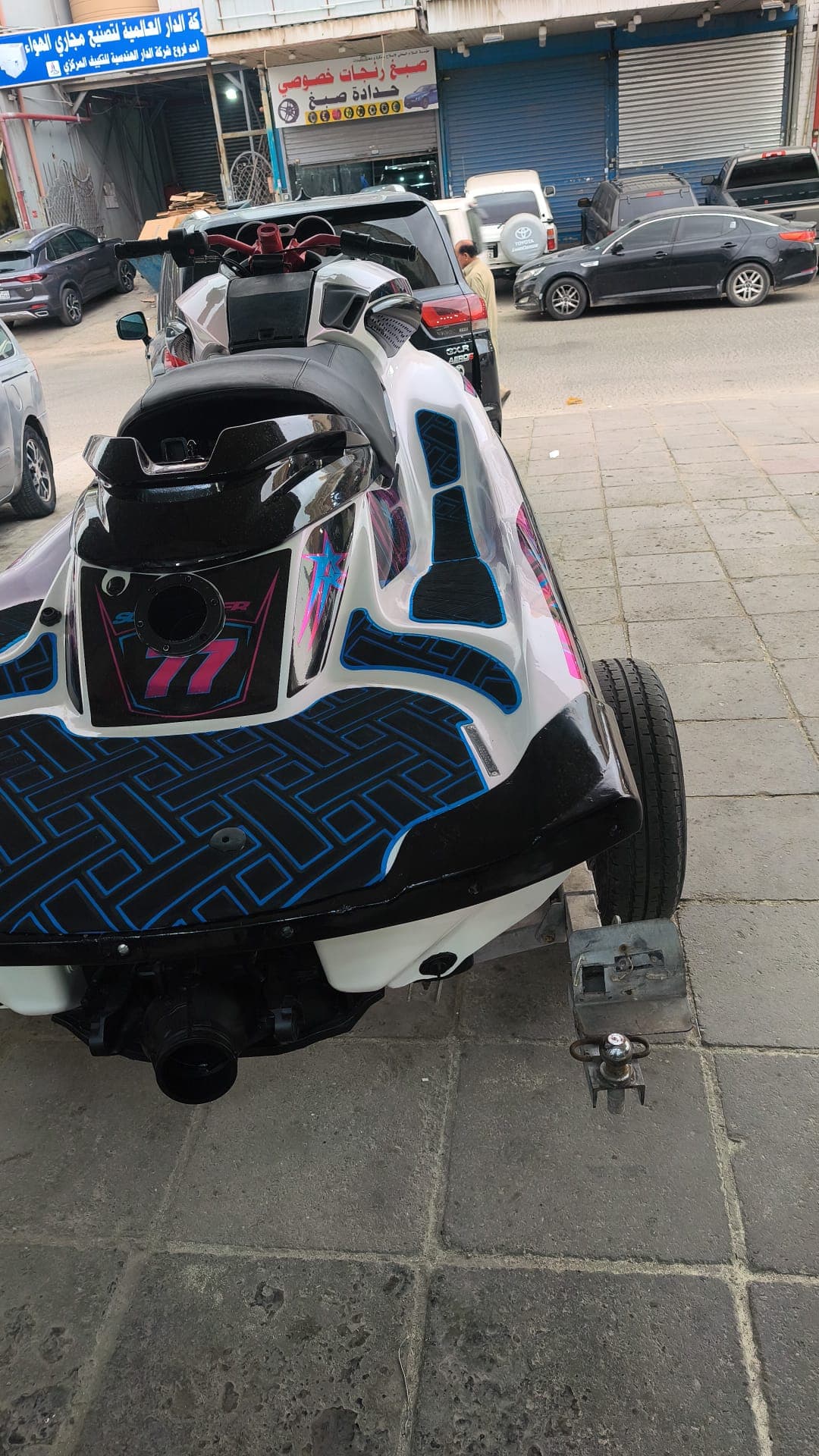 Marine floor mat fitted around the jet ski console and rider area by Shakeel Marine in Kuwait