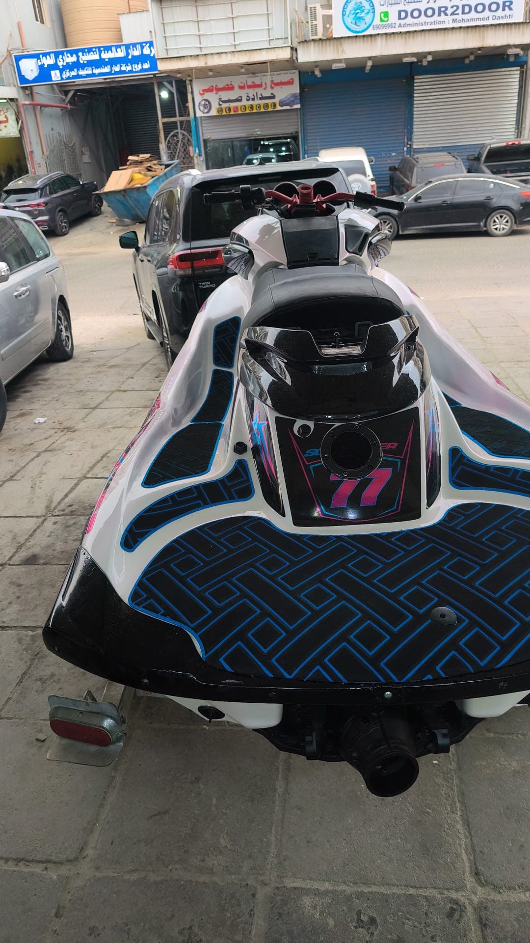 Textured jet ski floor protection installed around the side footwells by Shakeel Marine in Kuwait