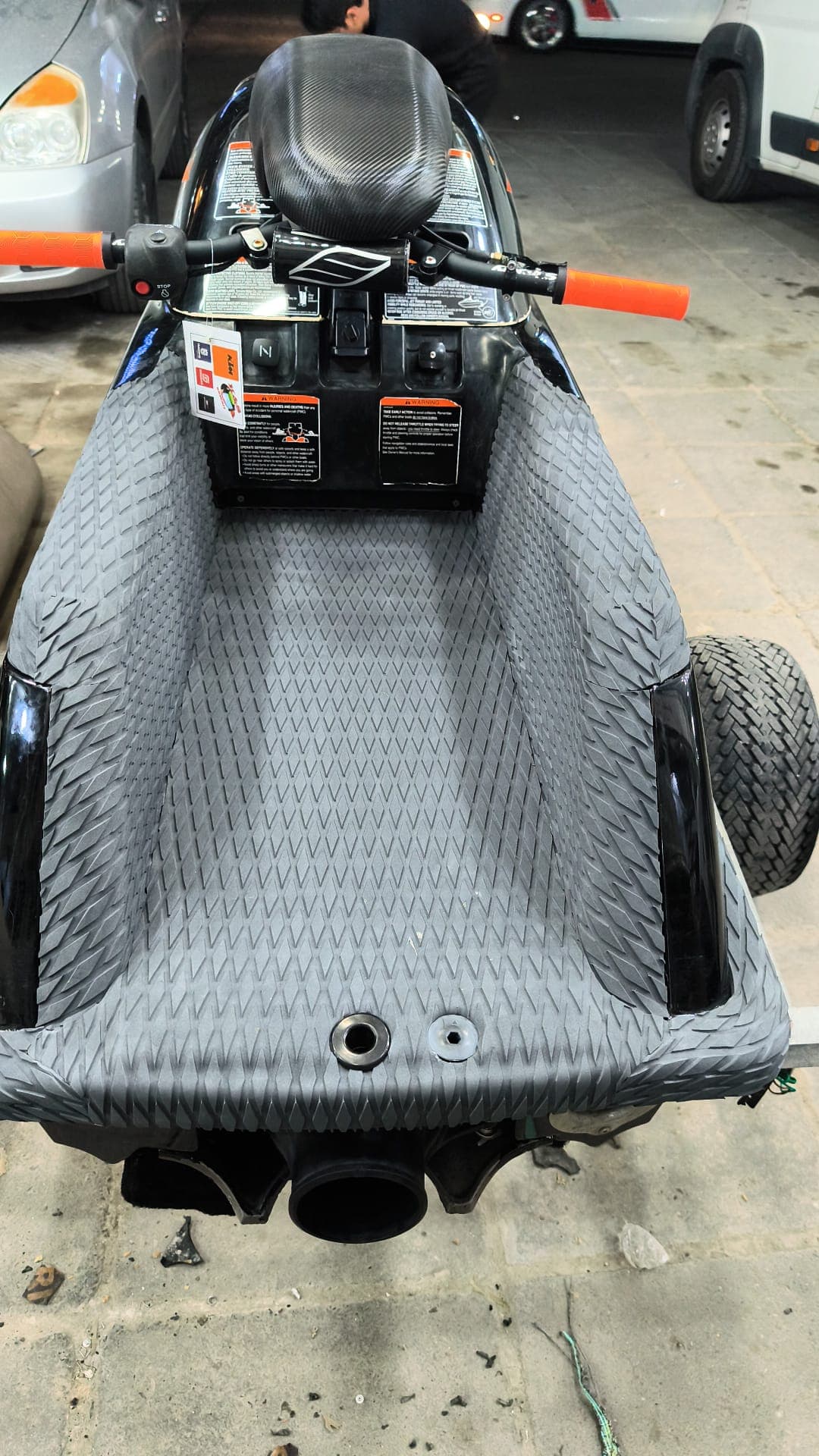 Finished jet ski floor mat with clean edges around the hardware by Shakeel Marine in Kuwait