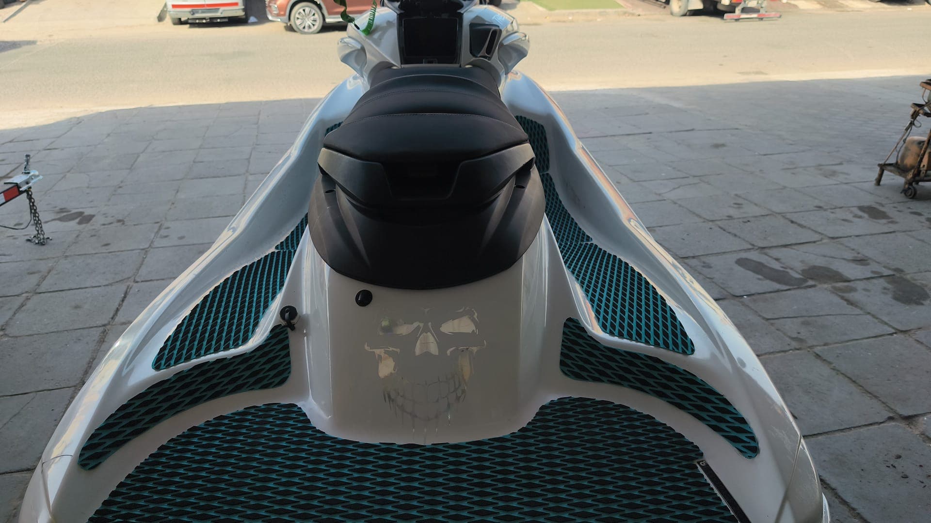 Custom floor mat covering the rider standing area of a jet ski by Shakeel Marine in Kuwait