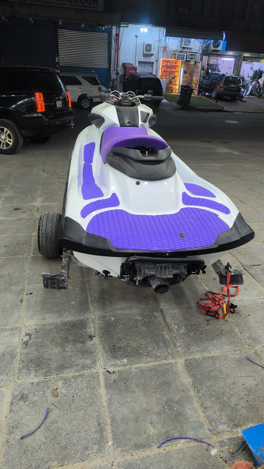 Custom textured mat fitted to a jet ski footwell and sidewalls by Shakeel Marine in Kuwait