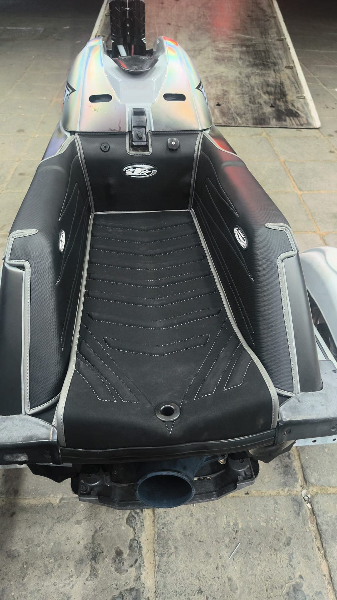 Finished floor mat kit protecting the complete rider standing area by Shakeel Marine in Kuwait